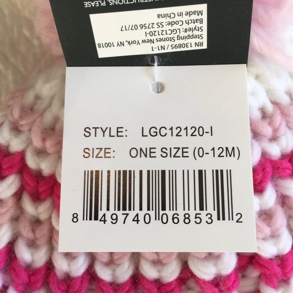 NWT Laura Ashley Baby Knit Pom Pom Hat 0-12m Pink Stripe